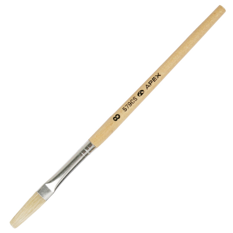 Rolfes White Bristle Brush - Series 579CS, Flat, Short Nursery School Handle, Size 8