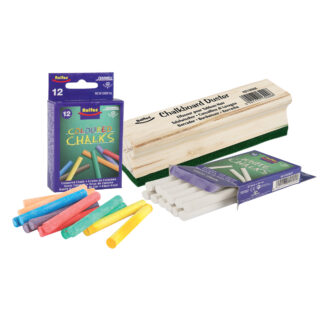 coloured-and-white-chalk-12's-duster_group Rolfes Chalk and Eraser Set - 24 piece chalk variety pack Including 12 White Chalk, 12 Coloured Chalk With 1 Felt Chalkboard Eraser